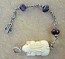 Sterling silver bone and charoite Pendulum Bracelet by Vicky Jousan
