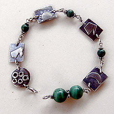 Malachite and Sterling Silver Power Symbols Pendulum Bracelet by Vicky Jousan