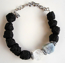 Lava, Quartz Crystal, Aquamarine, and sterling silver necklace by Vicky Jousan